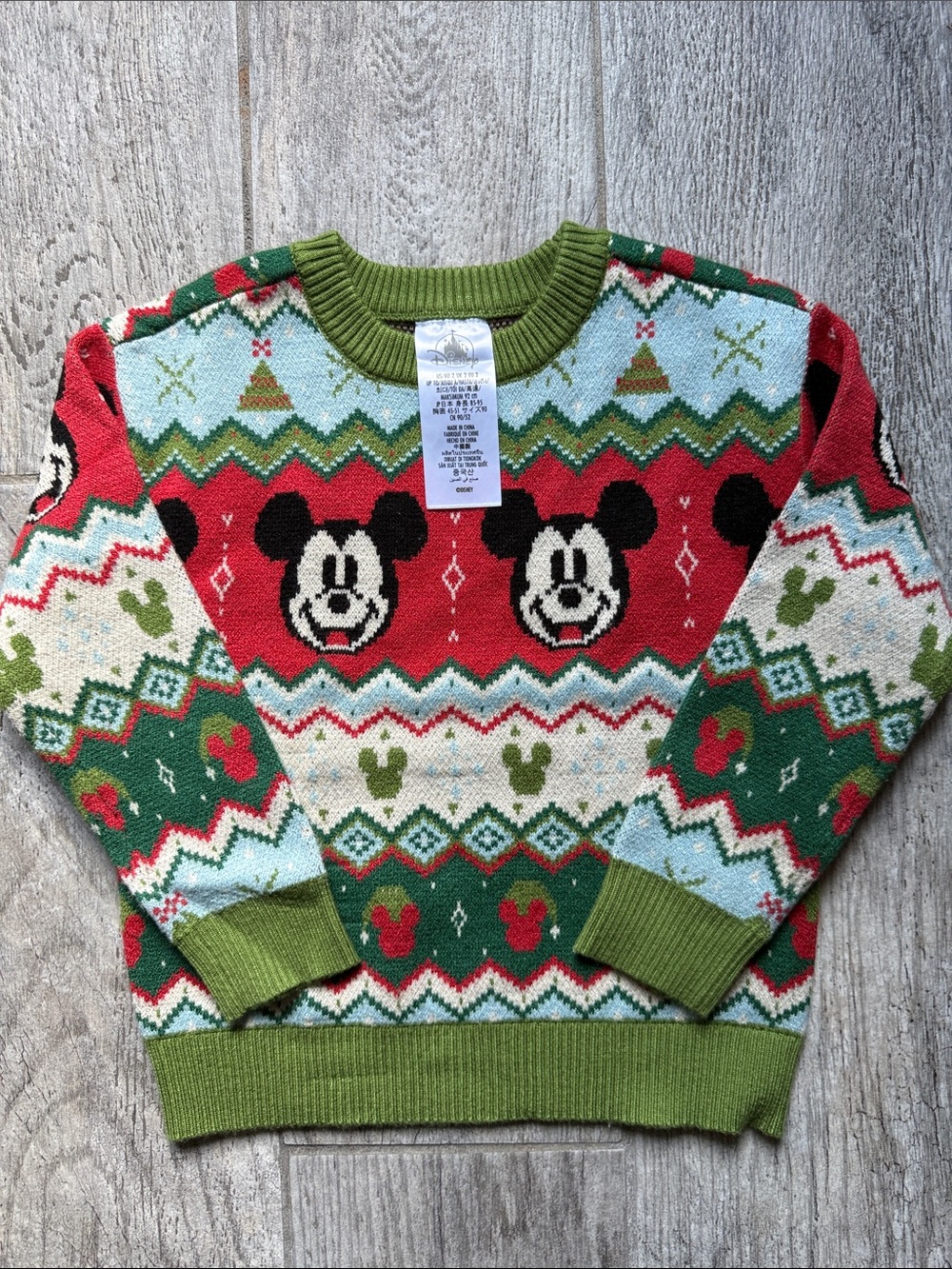 EUC-Disney Mickey Mouse Fair Isle Crewneck Sweater - Red, Green, White